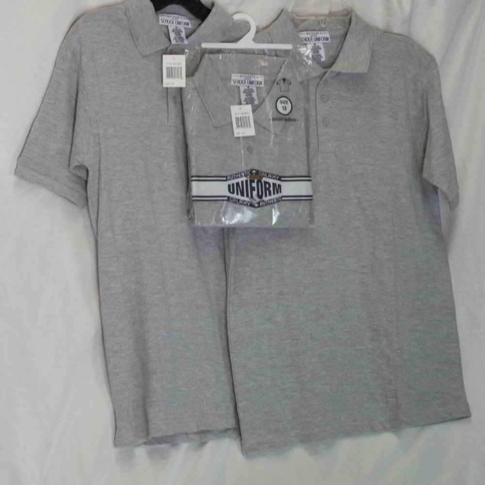 NWT Authentic Galaxy Heather Gray Uniform Kid's Polo Shirts (Lot of 3) Size 18